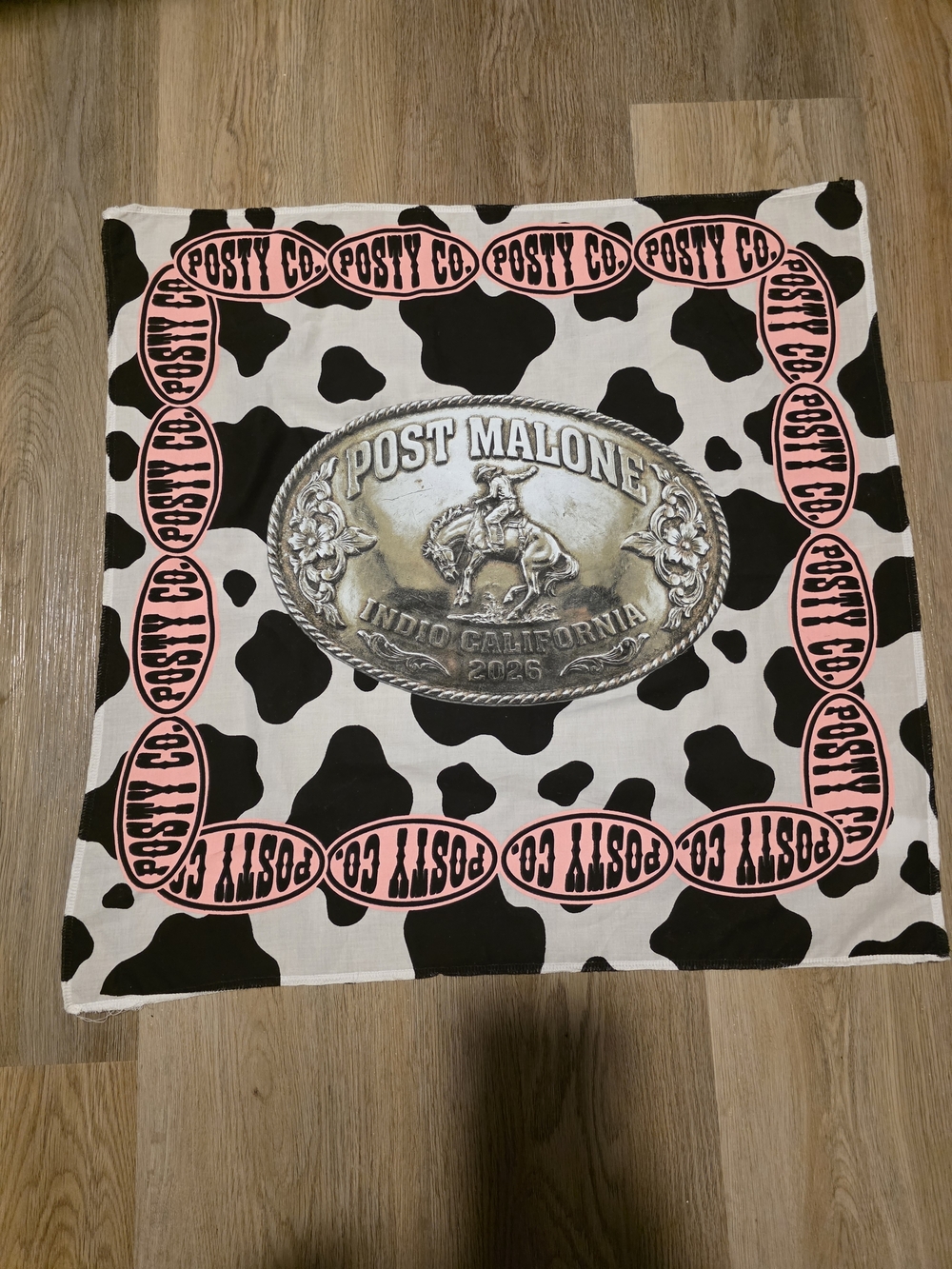 Post Malone Posty Co. Stagecoach Pink & Black Cow Print Bandana Scarf